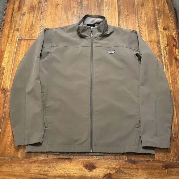 Patagonia Jacket Mens Large Green Softshell Fleece Lined Full Zip Hiking Walking - Picture 2 of 14